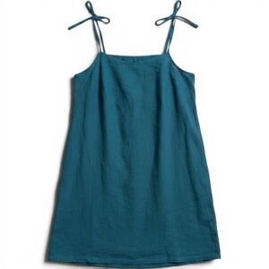 Vitamin A Teal Blue Linen Blend Halter Tie Back Swim Cover Up Mini Dress XXL NEW